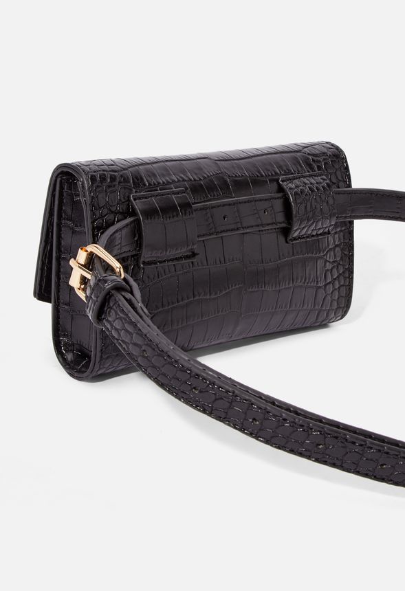 Black croc belt bag hotsell