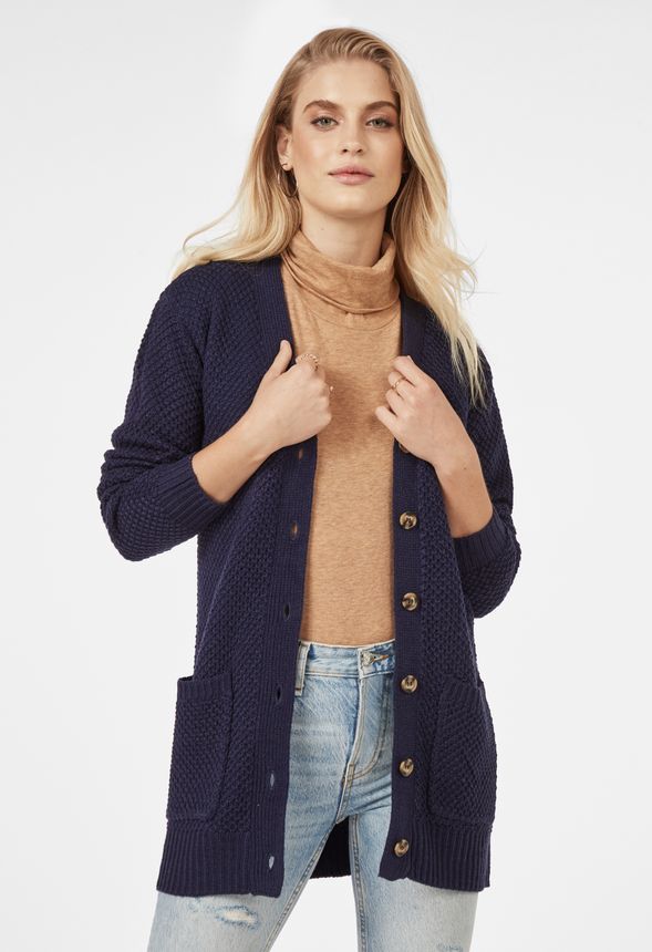 Textured Boyfriend Cardigan Clothing in Evening Blue - Get great 