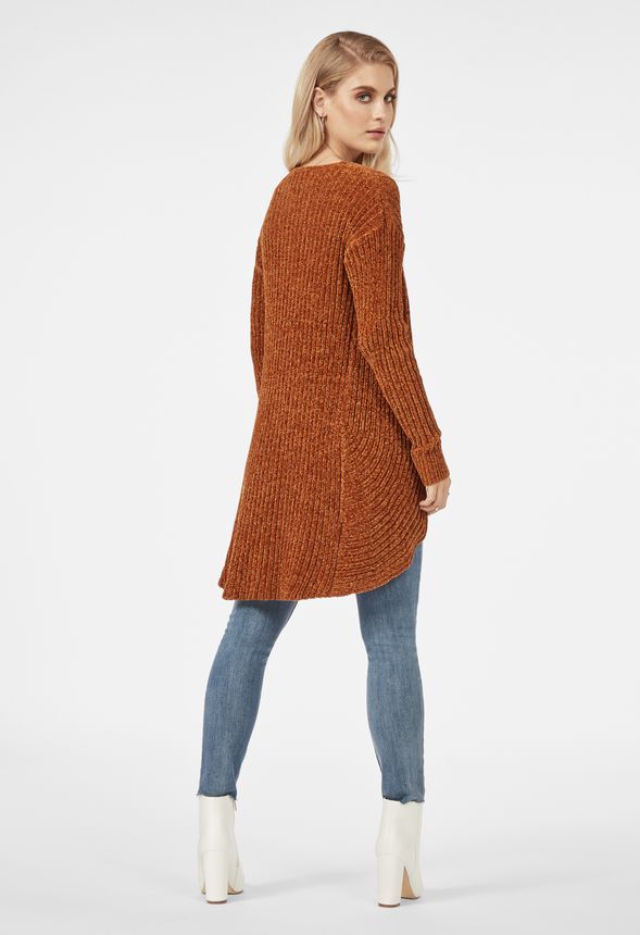 Rounded Hem Chenille Cardigan