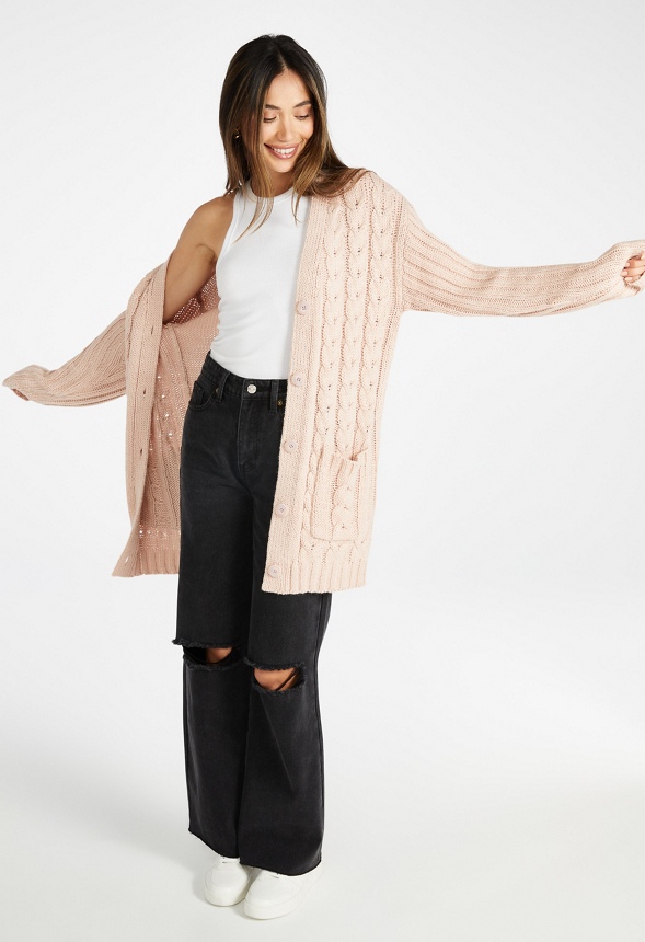 Textured Boyfriend Cardigan Clothing in ROSE SMOKE Get great deals at