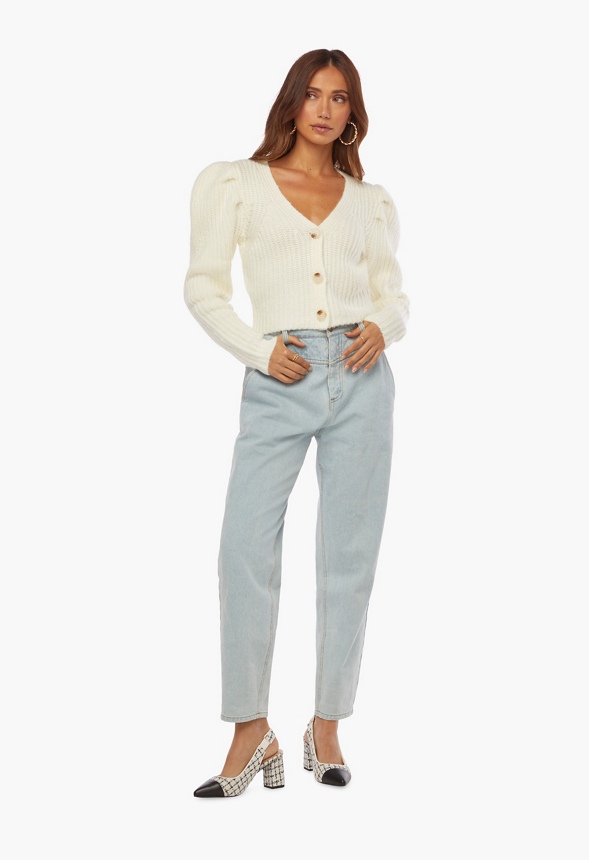 Puff Sleeve Cardigan Clothing in Cream Get great deals at JustFab