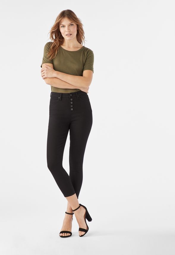 High-Waisted Button Front Crop Jeans