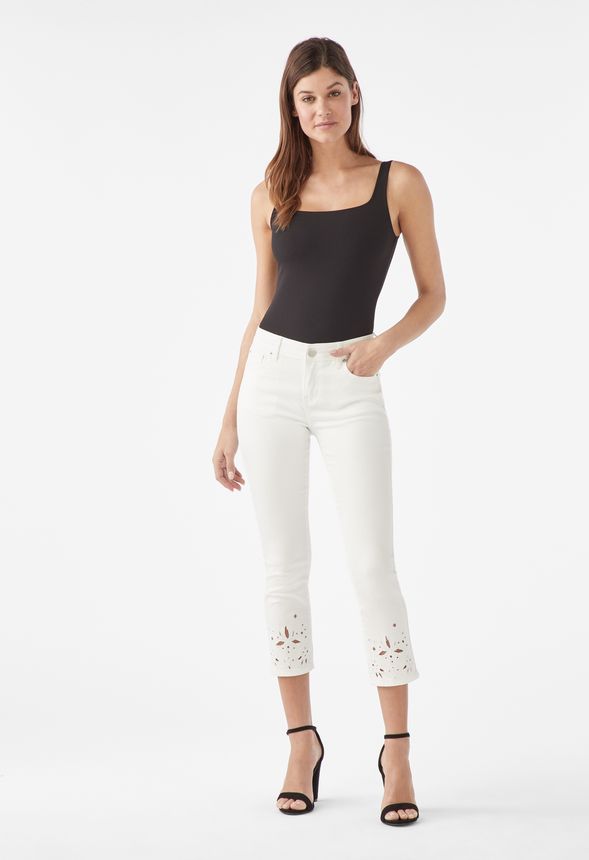 Slim Crop Jeans With Eyelet Hem