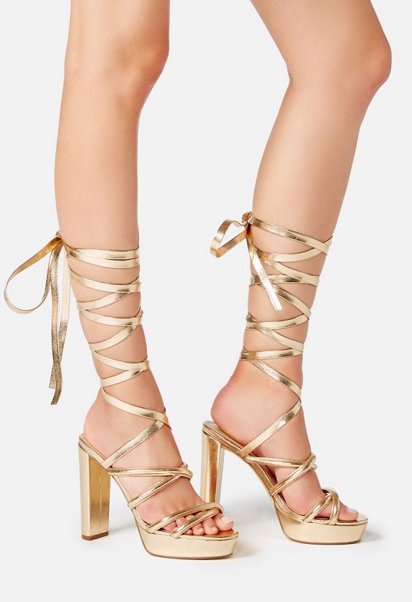 gold lace up high heels