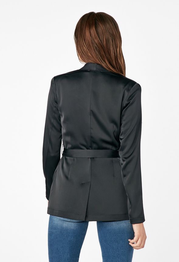 Belted Satin Blazer Kleidung In Schwarz Gunstig Online Kaufen Im Justfab Shop Deutschland