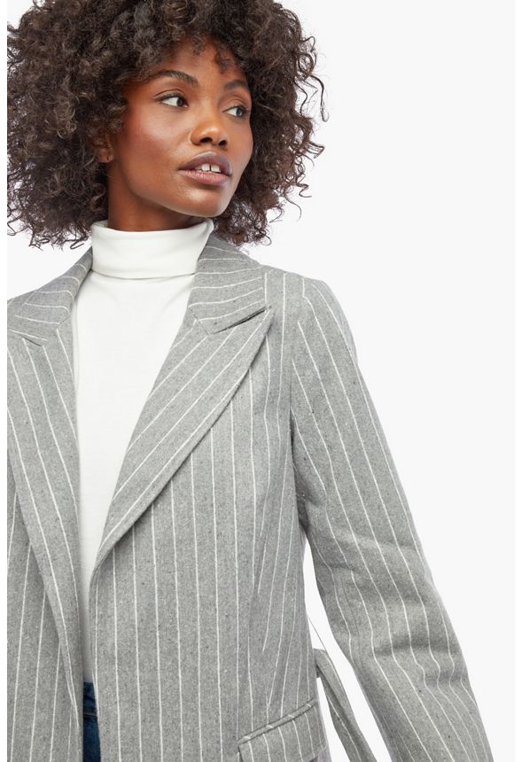 Pinstripe Faux Wool Coat