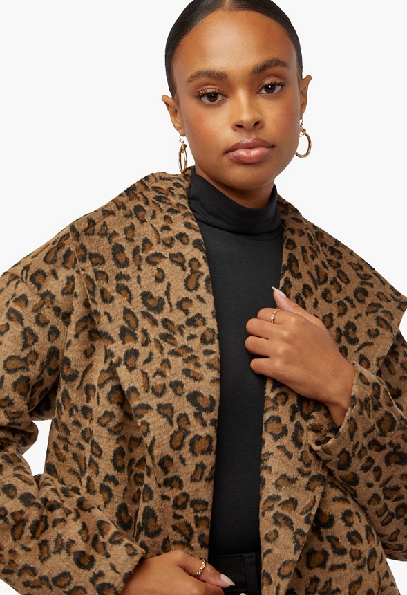 Leopard Drape Front Coat