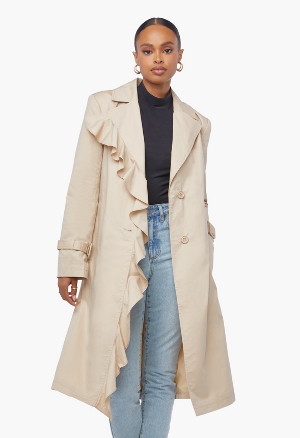 Ruffle Detail Trench Coat Clothing in Beige - Get great deals at ...