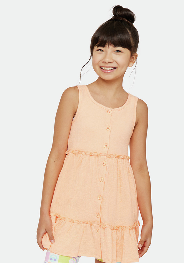 Crinkle Button Front Dress