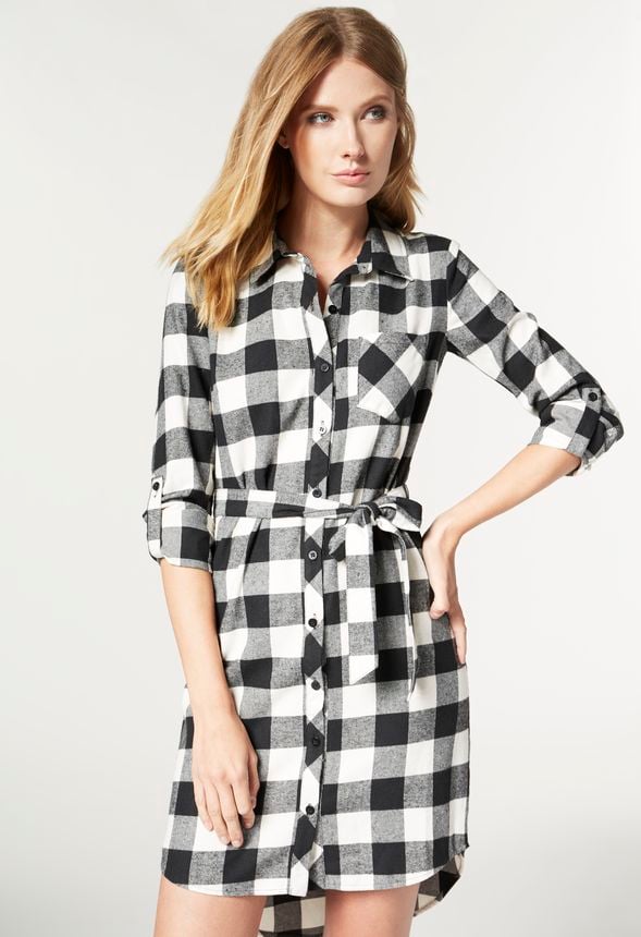 Flannel Shirt Dress Clothing in Black Multi - Get great deals at JustFab