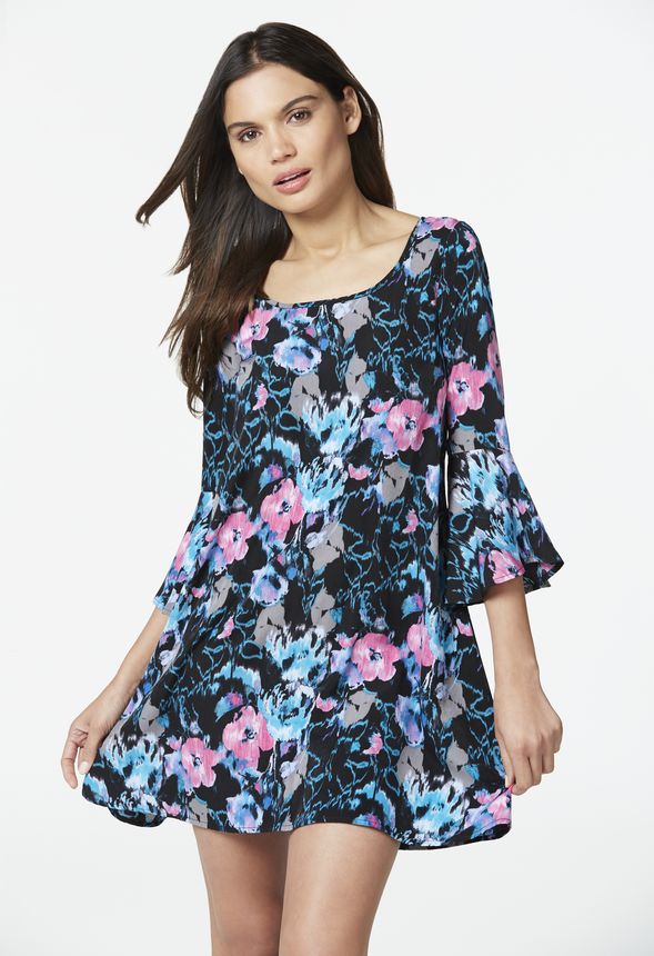 Bell Sleeve Ruffle Dress