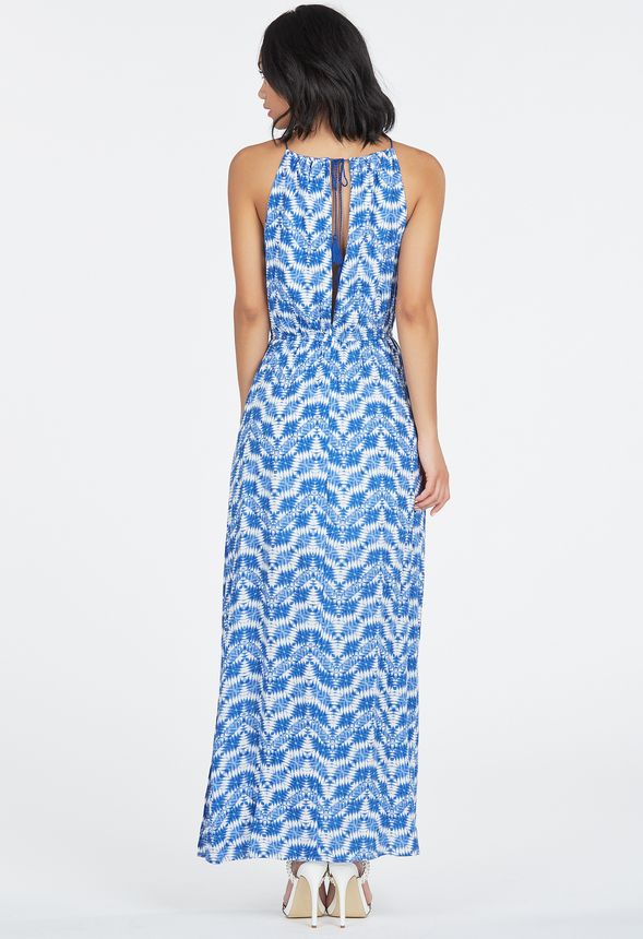 Goddess Side Slit Dress Clothing in Blue Multi - Get great deals at JustFab