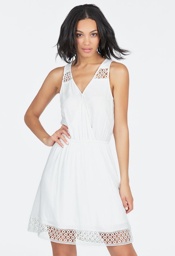 Crochet Hem Crossover Dress Clothing in Off White - Get great deals at ...