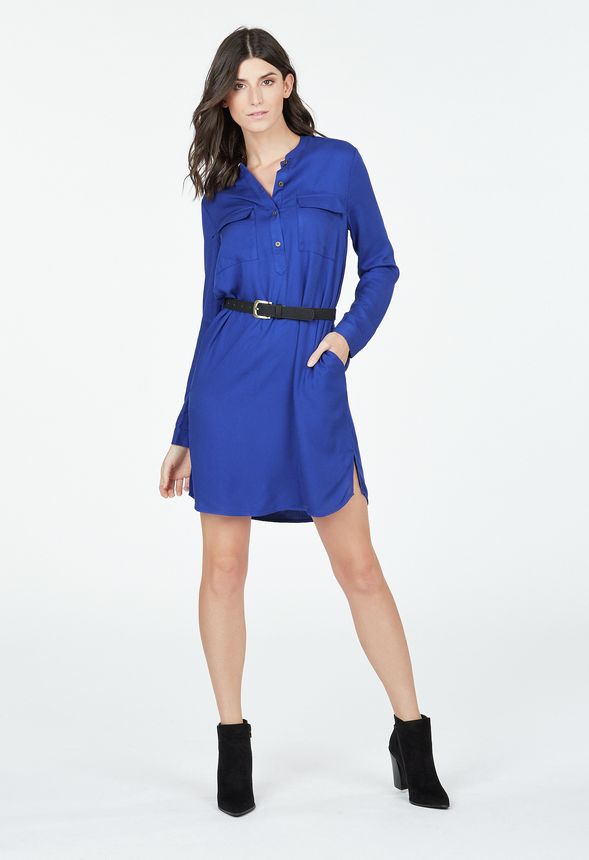 Utility High Low Belted Shirt Dress Kleidung in VIBRANT ...