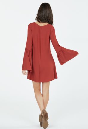 Bell Sleeve Lace-Up Swing Dress