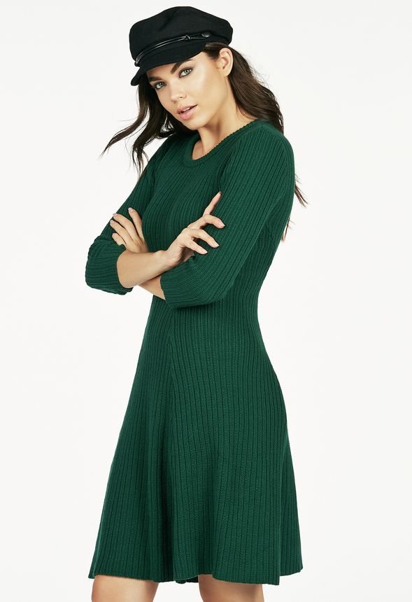 Rib Fit And Flare Sweater Dress