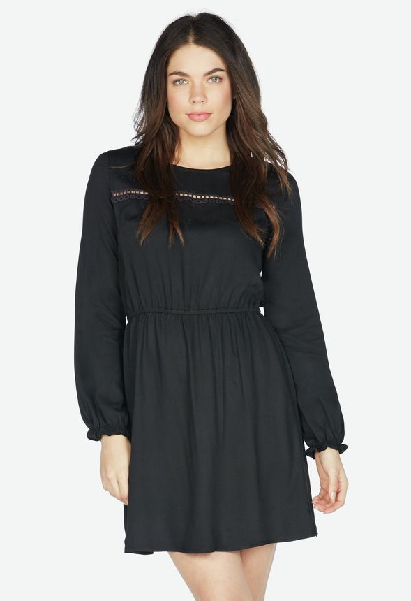 Crochet Trim Cinched Waist Dress