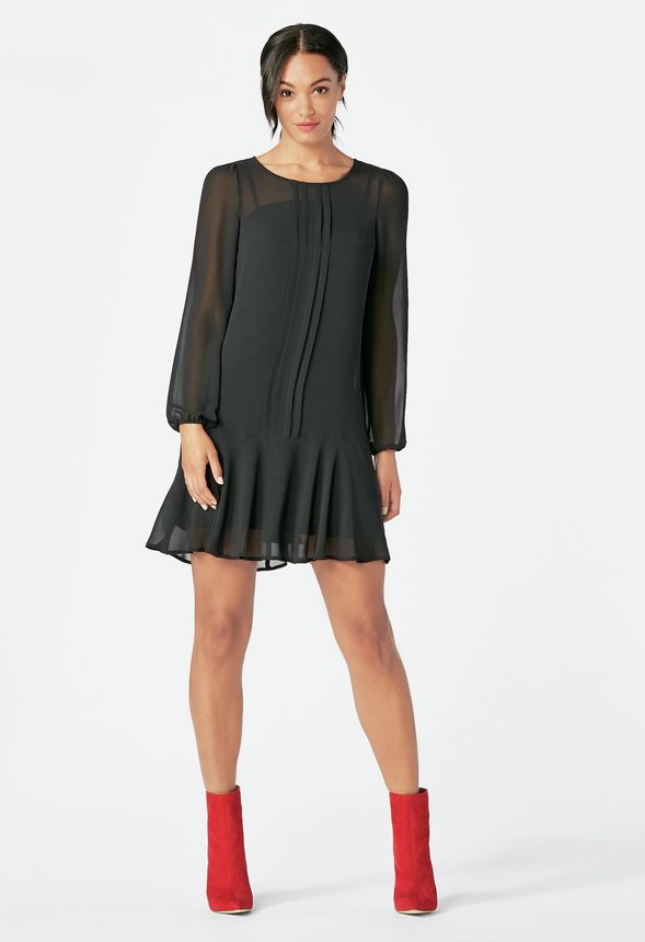 DROP WAIST CHIFFON DRESS Clothing in Black - Get great deals at JustFab