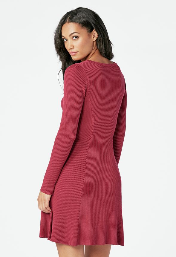 Cutout Fit Flare Sweater Dress Clothing in RED VELVET Get