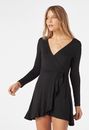 Knit Wrap Ruffle Hem Dress