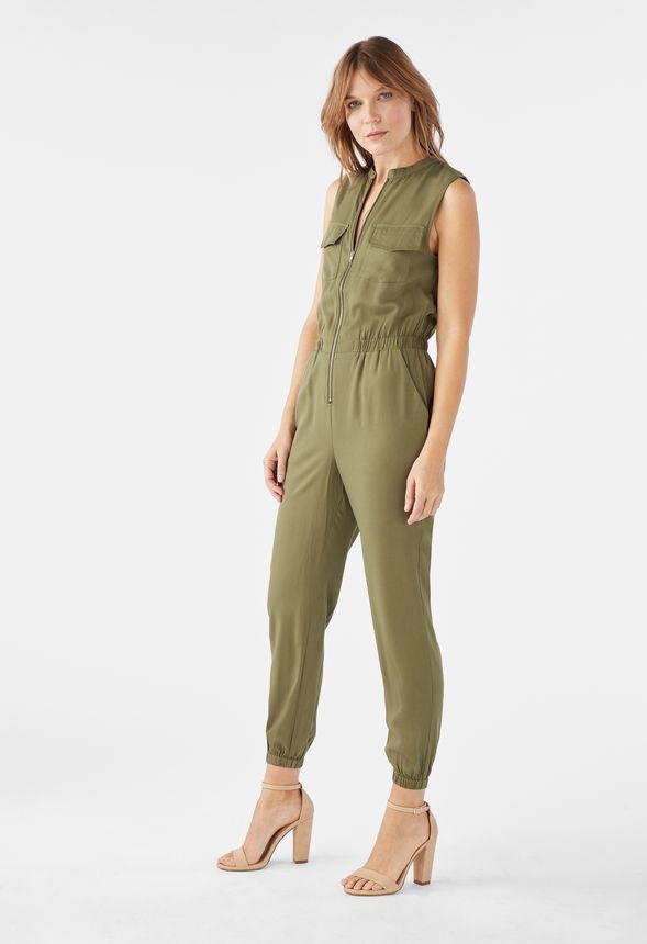 olive green sleeveless jumpsuit