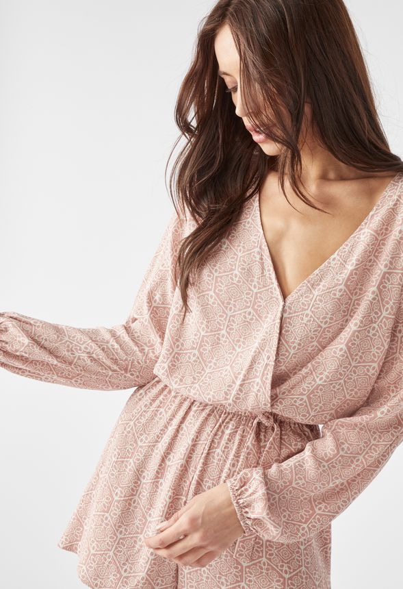 Long Sleeve Romper Clothing in Salmon Multi - Get great deals at JustFab