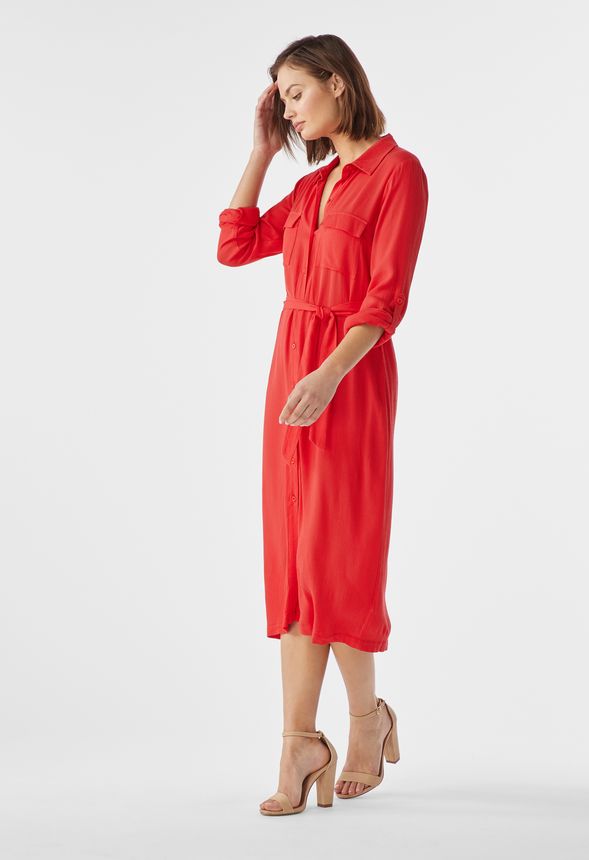 Gauze Belted Midi Shirt Dress