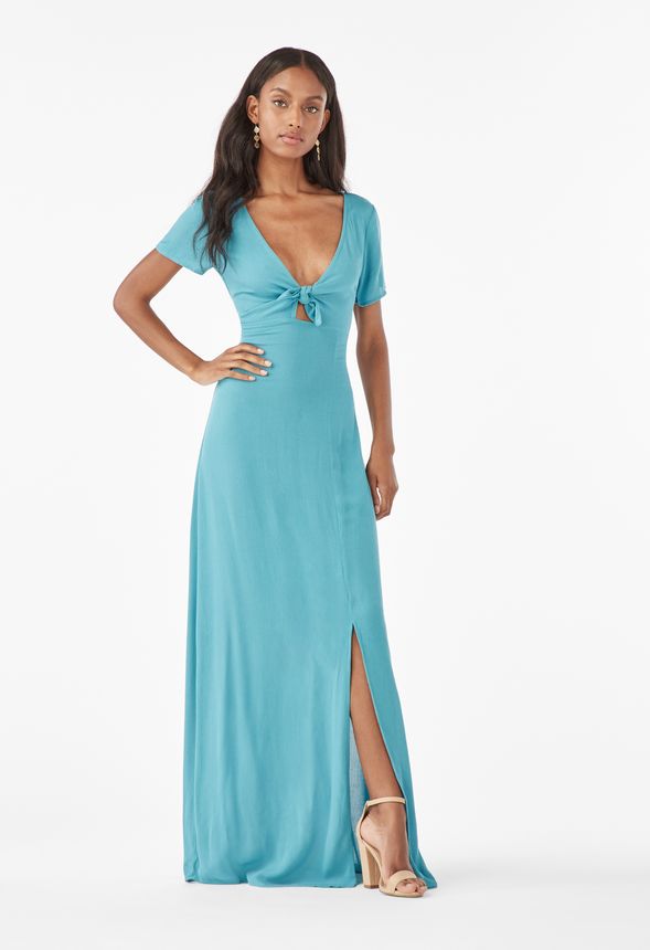 Short Sleeve Knot Front Maxi