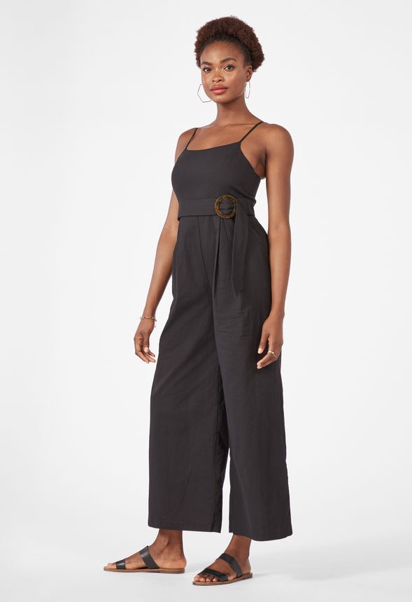 Black linen hotsell cropped jumpsuit