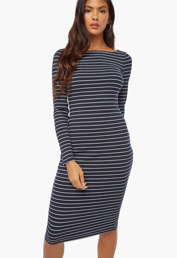 Midi Knit Dress Clothing in Navy Multi Get great deals at JustFab