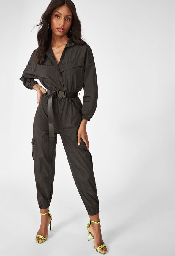 COMBINED NYLON JUMPSUIT - Black