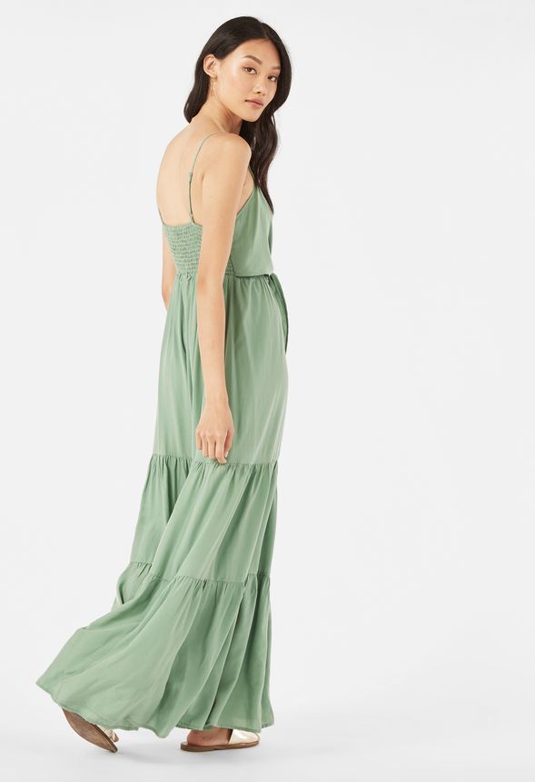 Tie Front Tiered Maxi Dress Clothing in AGATE GREEN Get great