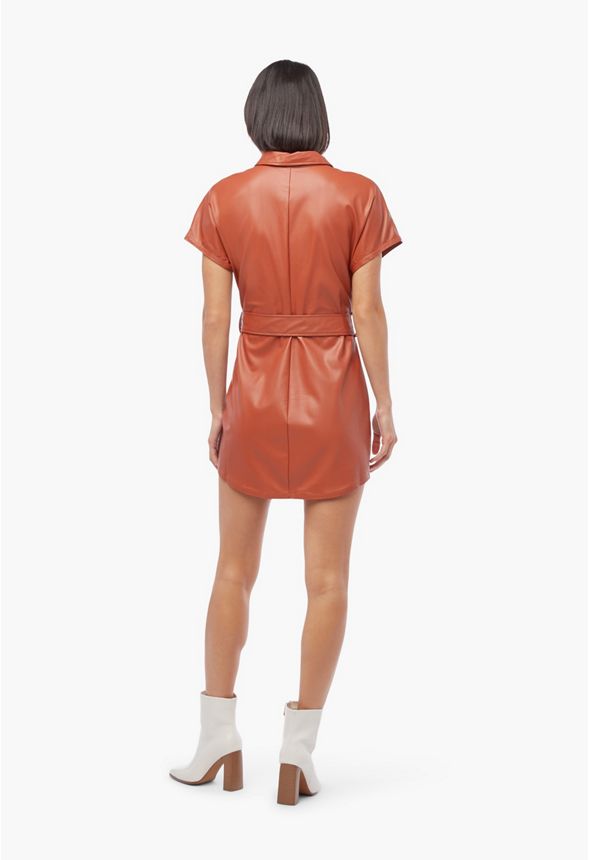 Button Up Faux Leather Shirt Dress