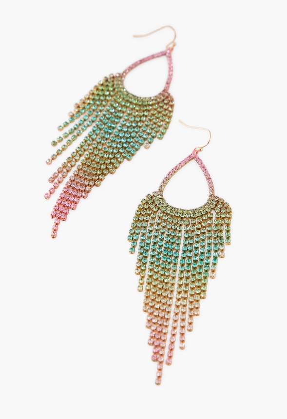 Cascade Rhinestone Teardrop Hoop Earrings