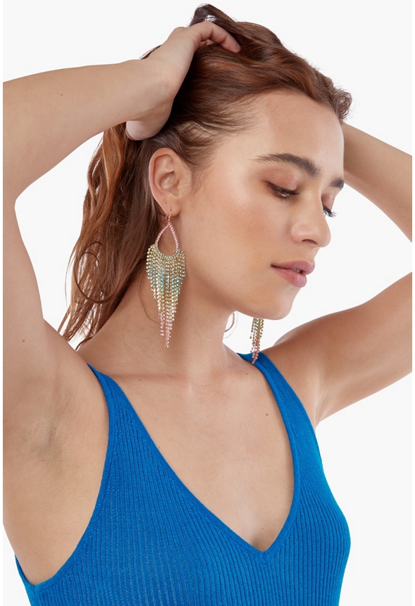 Cascade Rhinestone Teardrop Hoop Earrings