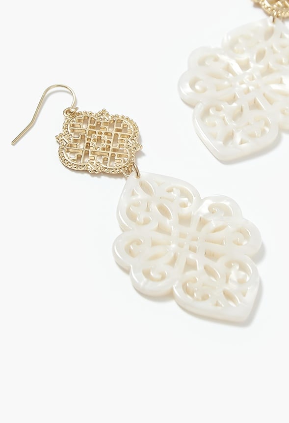 Iris Filigree And Resin Drop Earrings Accessories in Cream/ Gold