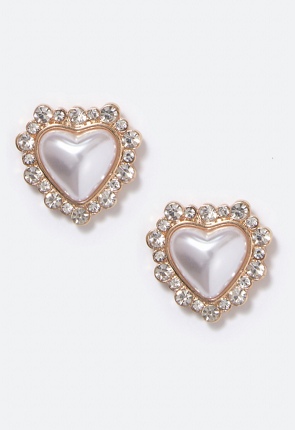 Reese Crystal and Pearl Heart Stud Earrings