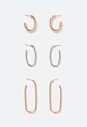 3-Pair Pack Vida Oval Hoop Earrings