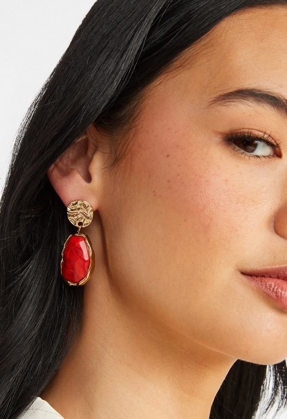 Oma Textured Coin With Irregular Resin Drop Earrings