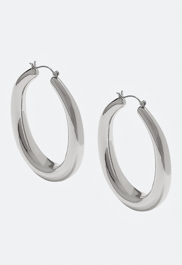 Cay Oval Smooth Tube Hoop Earrings