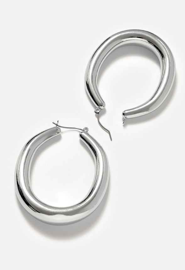 Cay Oval Smooth Tube Hoop Earrings