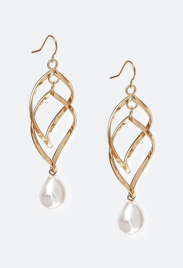 Kyla Spiral Design Chain Link With Pearl Drop Earrings