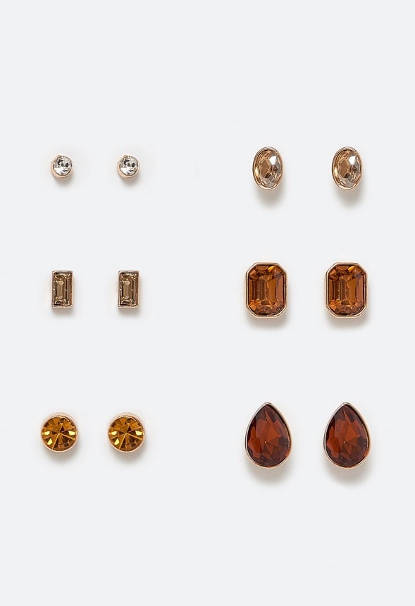 Adah 6 Pairs Mixed Shape Glass Stud Earrings In Topaz Stones