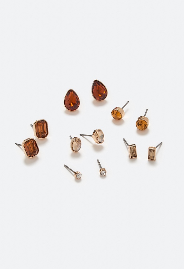 Adah 6 Pairs Mixed Shape Glass Stud Earrings In Topaz Stones