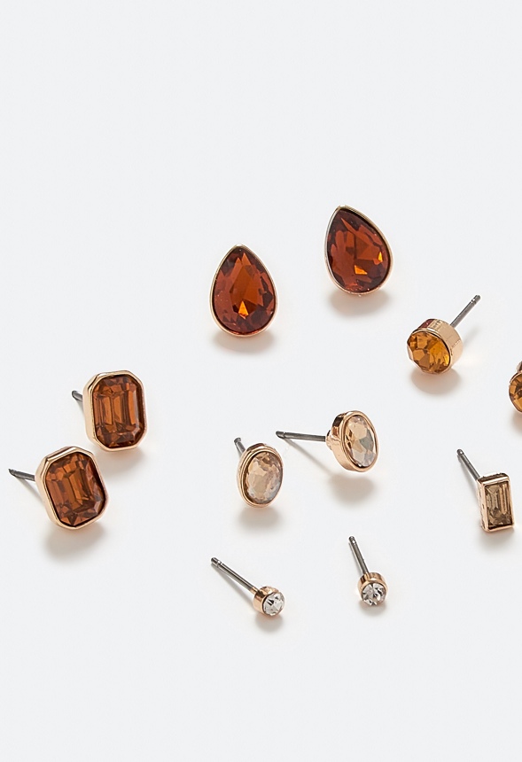 Adah 6 Pairs Mixed Shape Glass Stud Earrings In Topaz Stones