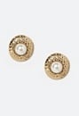 Pria Hammered Metal Surround And Glass Pearl Stud Earrings 