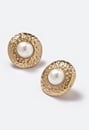 Pria Hammered Metal Surround And Glass Pearl Stud Earrings 