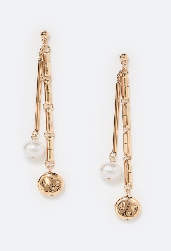 Abby Drop Earrings With Organic Pearls and Metal Beads