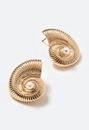 Alyssa Ribbed Shell Stud Earrings With Glass Pearl Center