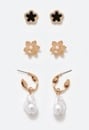 3-Pairs Demi Pack Mixed Studs And Pearl Hoops Earrings